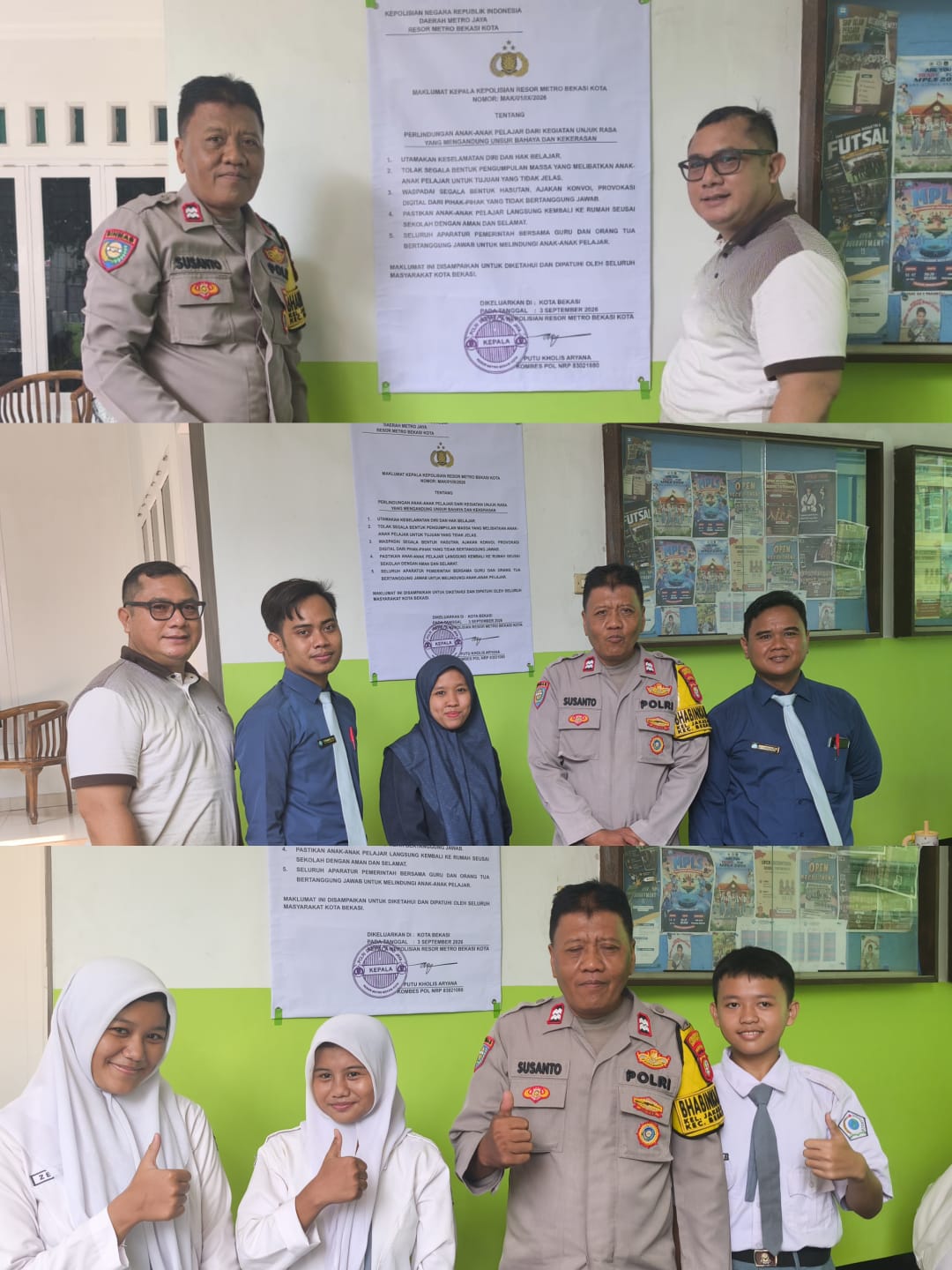 Polsek Bekasi Barat Pasang Maklumat Kapolres "Jaga Pelajar" di SMK Global Persada